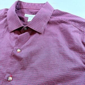 Bar III Dress Shirt Mens Large Slim Fit Stretch Burgundy Geometric Button Down